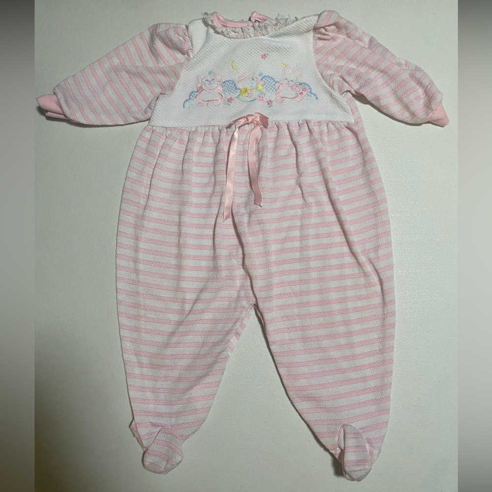 Vintage Pink Striped Baby Romper
